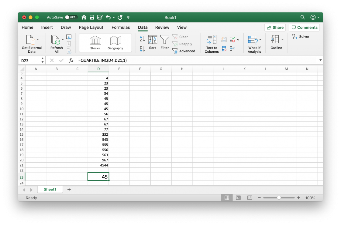 Excel quartile